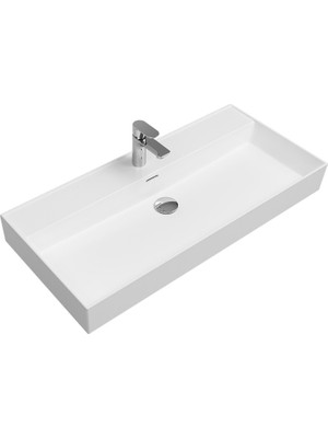 Dura Niva Kare Çanak Lavabo 100X46,5 cm Tezgah Üstü Batarya Delikli Beyaz | 5256