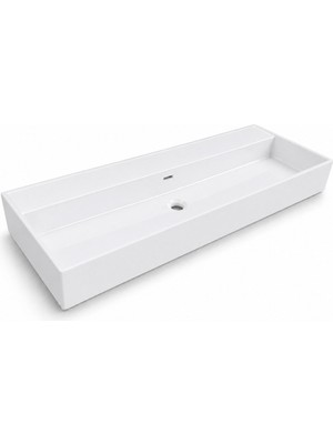Dura Niva Kare Çanak Lavabo 120X46,5 cm Tezgah Üstü Batarya Deliksiz Beyaz | 5258