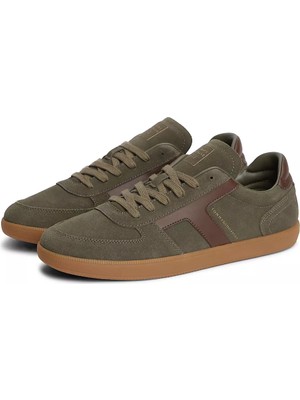 Tommy Hilfiger Erkek Süet Yüzey Dokulu Panelli Metalik Logolu Kontrast Topuk Detaylı Haki Sneaker FM0FM06069-RBN