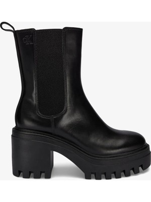 Calvin Klein Kadın Kalın Topuklu %100 Deri Rahat Taban Siyah Bot & Bootie YW0YW01547-0GJ