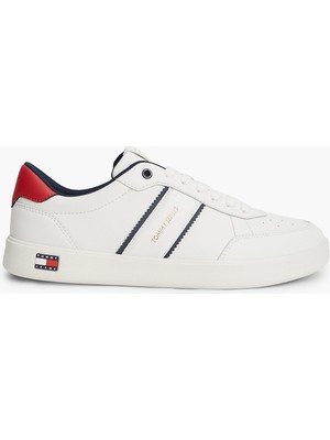 Tommy Hilfiger Erkek Hakiki Deri Karışımlı Delikli Yüzey Eva Tabanlı Logolu Beyaz Sneaker EM0EM01758-0GY