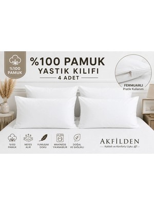 Maison Luré Pamuk Beyaz Yastık Kılıfı 4 Adet Fermuarlı