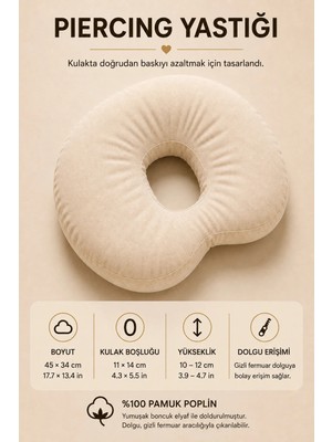 Maison Luré Bean Piercing Yastığı, Yan Yatanlar Için Boyun Destekli, %100 Pamuk Poplin Yastık