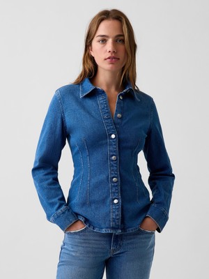 Gap Kadın Mavi Denim Fitted Gömlek