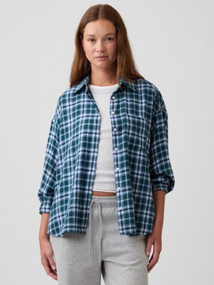 Gap Kadın Mavi Flannel Oversized Gömlek