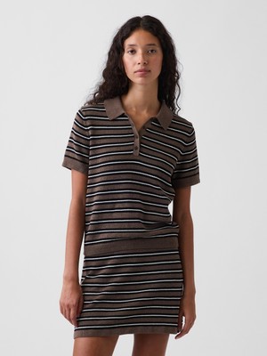 Gap Kadın Kahverengi 100% Pamuk Çizgili Polo Triko T-Shirt