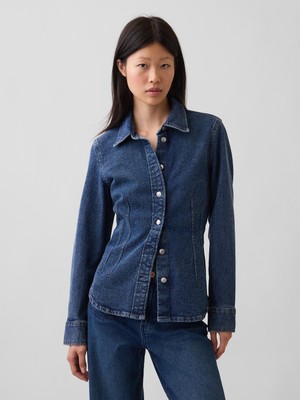 Gap Kadın Koyu Mavi Denim Fitted Gömlek