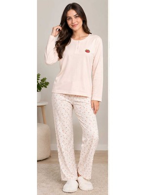 Kader Kadın Pamuklu Çiçek Baskılı/desenli Uzun Kollu Pijama Takımı