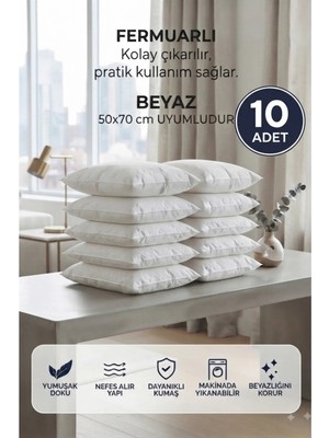 Maison Luré Beyaz Fermuarlı Iç Astar Yastık Kılıfı 10 Adet Dolgulu Değildir