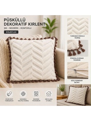 Loselya Modern Püsküllü Dekoratif Kırlent Kılıfı - Yumuşak Dokulu, Gizli Fermuarlı, Makinede Yıkanabilir
