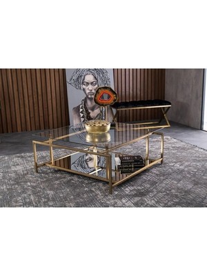 SCY Ignis Metal Aynalı Gold Orta Masa Dekoratif Orta Sehpa Montajsız Metal Ayaklı Orta Masa