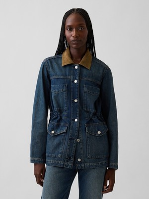 Gap Kadın Koyu Mavi Belden Bağlamalı Denim Chore Ceket