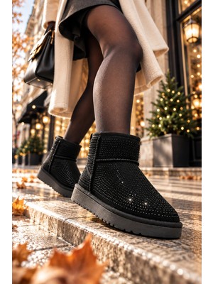 Slipcat Kadın, Taş Detaylı, Içi Kürklü, Ince Tabanlı Bilek Bot