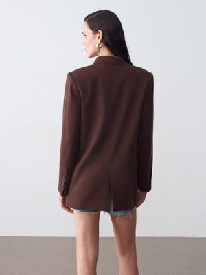 Dilvin 60804 %100 Lyocell Blazer Ceket-Kahve
