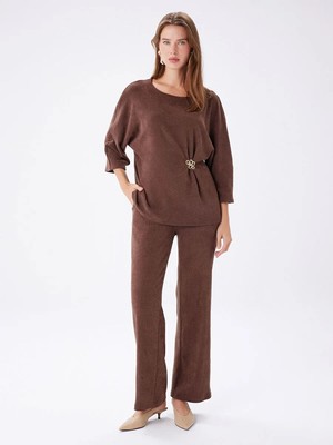Faik Sönmez Beli Broş Detaylı 3/4 Kol Örme Tunik W27TNK012