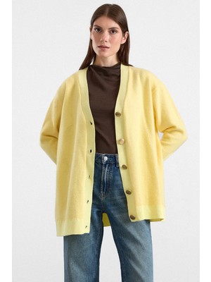 Olcay V Yaka Soft Kumaş Hırka Sarı 8295