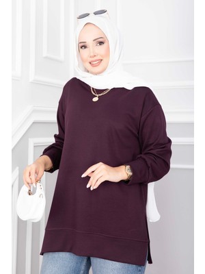 Ebru Tesettür Yırtmaçlı Oyşo Tunik Mürdüm