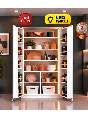 Bravo Home Bravo P11 LED Işıklı 2 Kapaklı Kiler ve Erzak Dolabı – Çok Raflı Mutfak Düzenleyici