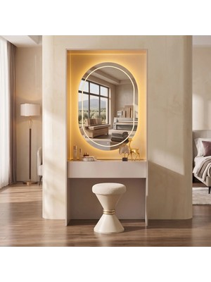 Eymense Lora Makyaj Masası %100 Mdf Makyaj Ünitesi Çok Amaçlı Ünite Puflu