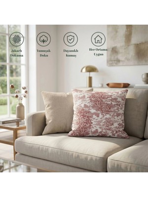 Loom & Laurel İçi Dolu Dekoratif Kırlent 45 x 43 cm, Jakarlı Dokuma, Dolgulu Yastık ve Fermuarlı Kılıf, Kanepe ve Koltuk için - Bordo