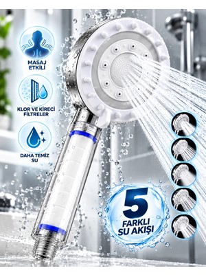 Str Store Klor ve Kireç Filtreli Duş Başlığı 5 Farklı Su Akışı Masaj Etkili Filtreli Duş Başlığı