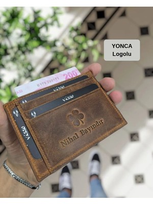 Visso 606 Hakiki Deri Isme Özel Para Bölmeli Erkek ve Kadın Deri Mini Kredi Kartlık Deri Cüzdan Çanta