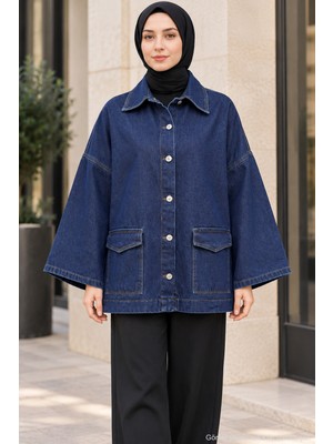 Polo State Oversize Cep Detaylı Tesettür Denim Ceket