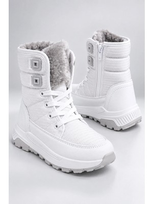 Slipcat Unisex Çocuk, Kaymaz Tabanlı, Bağcıklı, Termal, Kışlık Kar Botu