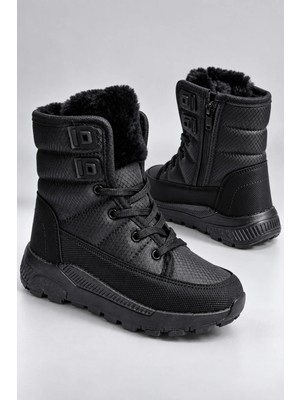 Slipcat Unisex Çocuk, Kaymaz Tabanlı, Bağcıklı, Termal, Kışlık Kar Botu