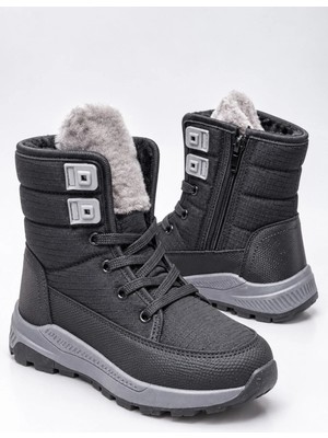 Slipcat Unisex Çocuk, Kaymaz Tabanlı, Bağcıklı, Termal, Kışlık Kar Botu