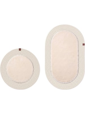 Merplush Peluş Banyo Paspası Takımı 2'li 60X100 + 60X60 cm Örgü Halat Kenarlı Süet Taban