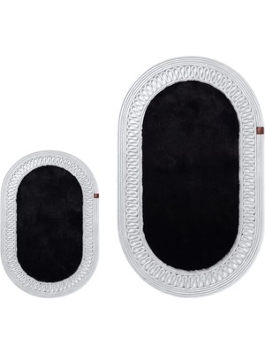 Merplush Peluş Banyo Paspası Takımı 2'li 60X100 + 40X60 cm Iç Ilmekli Halat Kenarlı Süet Taban