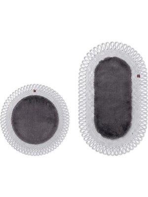 Merplush Peluş Banyo Paspası Takımı 2'li 60X100 + 60X60 cm Dış Ilmekli Halat Kenarlı Süet Taban