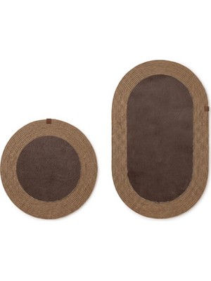 Merplush Peluş Banyo Paspası Takımı 2'li 60X100 + 60X60 cm Örgü Halat Kenarlı Süet Taban