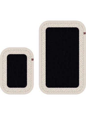 Merplush Peluş Banyo Paspası Takımı 2'li 70X110 + 50X70 cm Örgü Halat Kenarlı Süet Taban