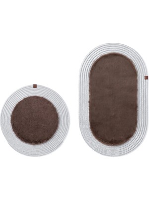 Merplush Peluş Banyo Paspası Takımı 2'li 60X100 + 60X60 cm Örgü Halat Kenarlı Süet Taban