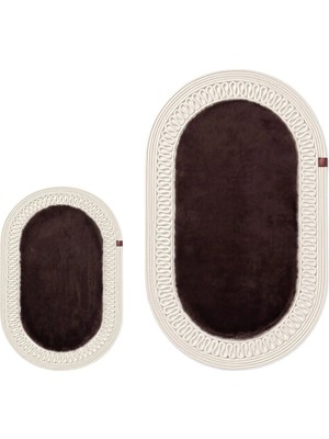 Merplush Peluş Banyo Paspası Takımı 2'li 60X100 + 40X60 cm Iç Ilmekli Halat Kenarlı Süet Taban