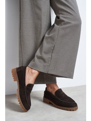 Nişantaşı Shoes Elie Bitter Kahve Süet Deri Düz Taban Günlük Kadın Loafer