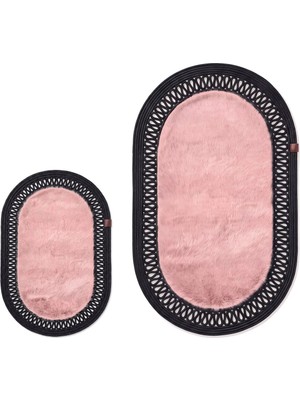 Merplush Peluş Banyo Paspası Takımı 2'li 60X100 + 40X60 cm Iç Ilmekli Halat Kenarlı Süet Taban