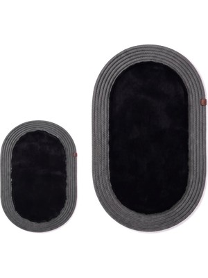 Merplush Peluş Banyo Paspası Takımı 2'li 60X100 + 40X60 cm Örgü Halat Kenarlı Süet Taban