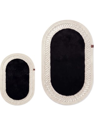 Merplush Peluş Banyo Paspası Takımı 2'li 60X100 + 40X60 cm Iç Ilmekli Halat Kenarlı Süet Taban