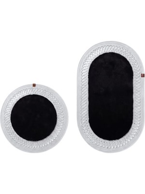Merplush Peluş Banyo Paspası Takımı 2'li 60X100 + 60X60 cm Iç Ilmekli Halat Kenarlı Süet Taban