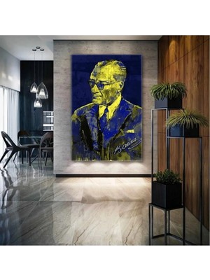 Şehzat Design Mustafa Kemal Atatürk Imzası Sarı ve Lacivert Kanvas Tablo AR030144