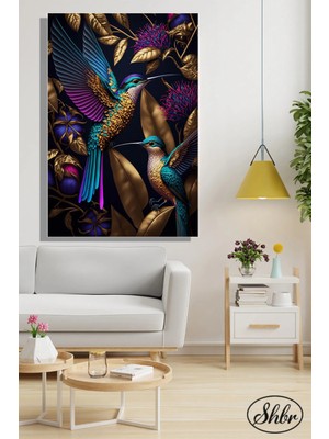 Şehzat Design Tekli Dikey Kanvas Dekoratif Duvar Tablosu Sinek Kuşu Renkli Illüstrasyon