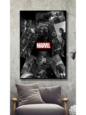 Şehzat Design Marvel Temalı Siyah Ahşap Kanvas Tablo