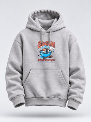 North Whiskers Relaxing Day Sushi Baskılı Unisex Hoodie – Eğlenceli Streetwear Sweatshirt