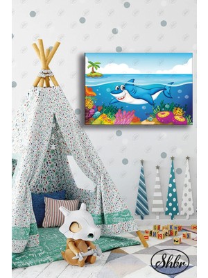 Şehzat Design Tekli Yatay Kanvas Dekoratif Duvar Tablosu Bebek Odası Çocuk Oyun Odası Köpek Balığı