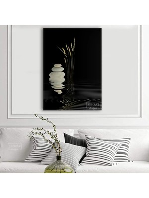 Şehzat Design Spa Taşlarının Dalgalı Suda Yansıması Tekli Dikey Kanvas Duvar Tablosu