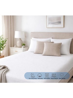 Str Store Yumoş Pamuklu Fitted Alez, Sıvı Geçirmez, Hava Geçirir, Lastikli, Anti Alerjik, Beyaz