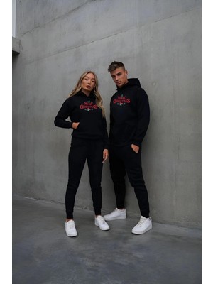 Freedom Storee Yılbaşı Merry Christmas Baskılı Oversize Kapüşonlu Sweatshirt Hoodie - Siyah